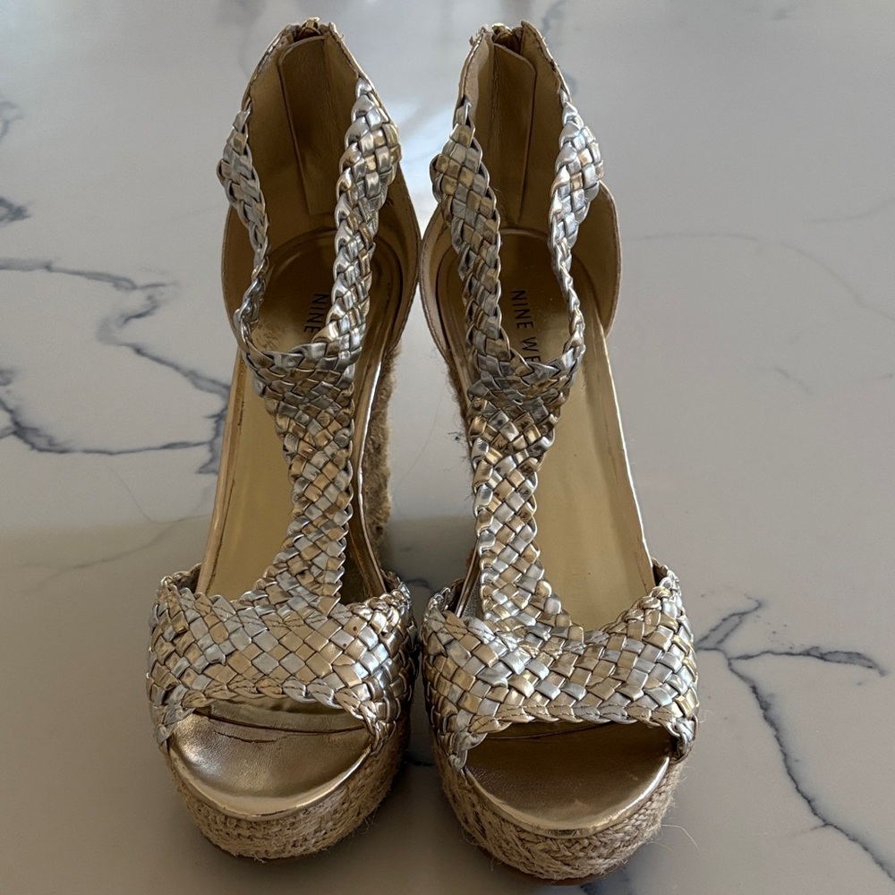 Nine West Metallic Woven Wedge Sandals